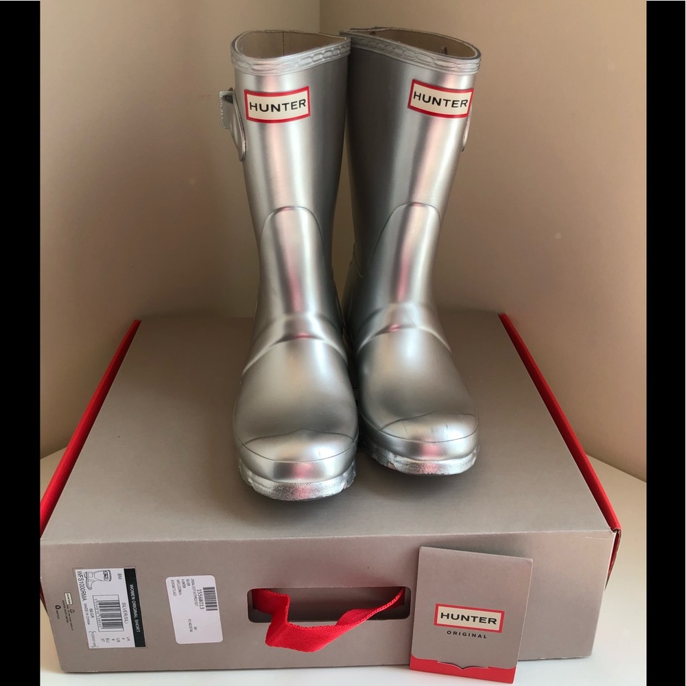 Hunter Original Short Waterproof Rain Boot, Silver